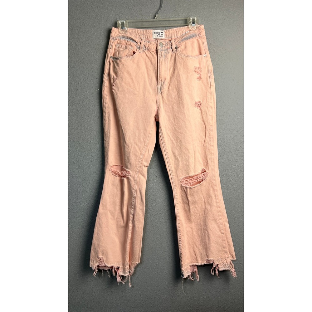 Insane‎ Gene Peach Pink Crop Flare Distressed Wide Leg Cropped Jeans Size 5/26